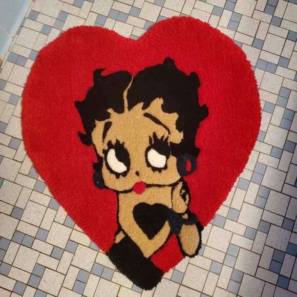 Retro Betty Boop Heart Shaped Wall Decor Or Rug Unique Hand Made Felt Backed - Picture 6 of 6